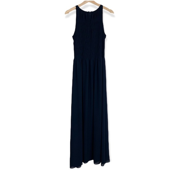 Michael Kors Navy Blue Scoop Neck Ruched Flowy Maxi Dress | Size Small - Picture 2 of 8